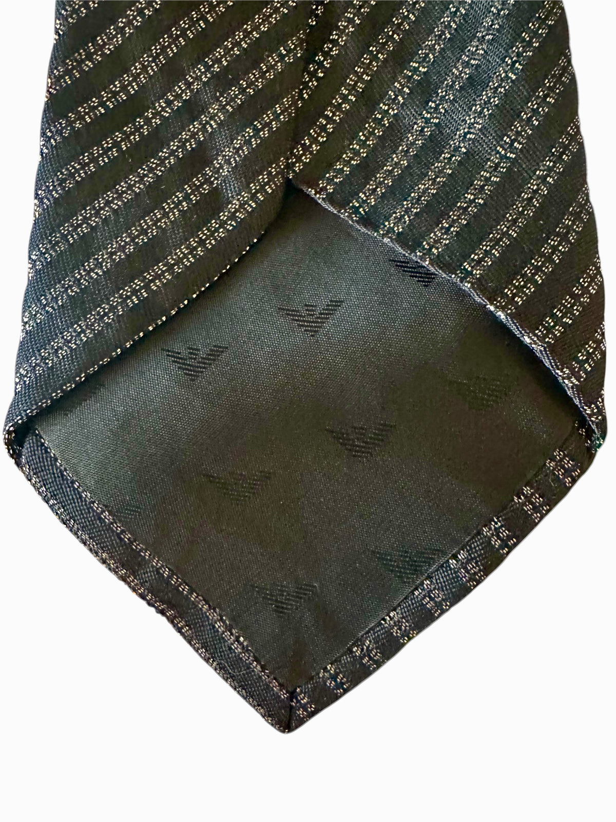 Emporio Armani Cravate Soie Noir Rayures Argentées Made in Italy
