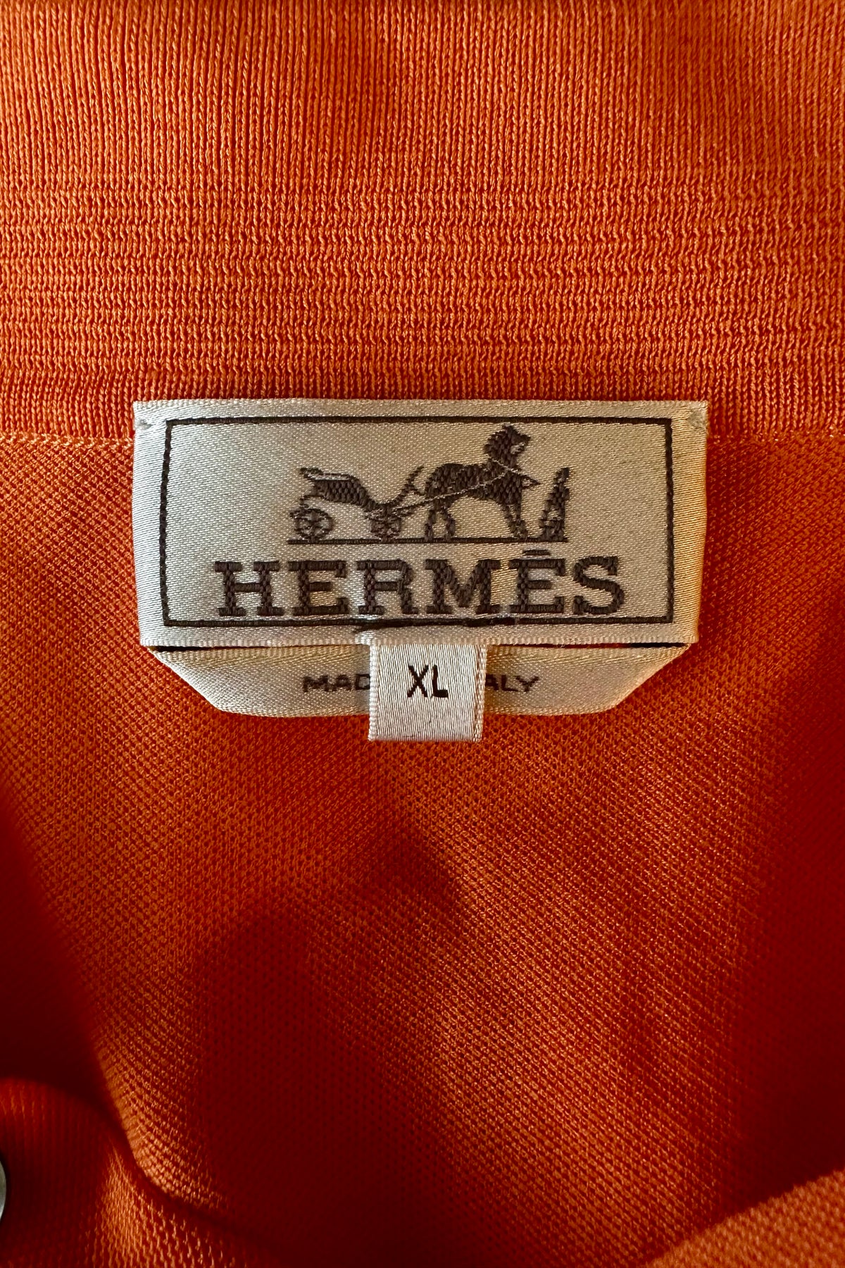 Hermès Polo Coton Orange Boutons Nacre H Brodé Vintage