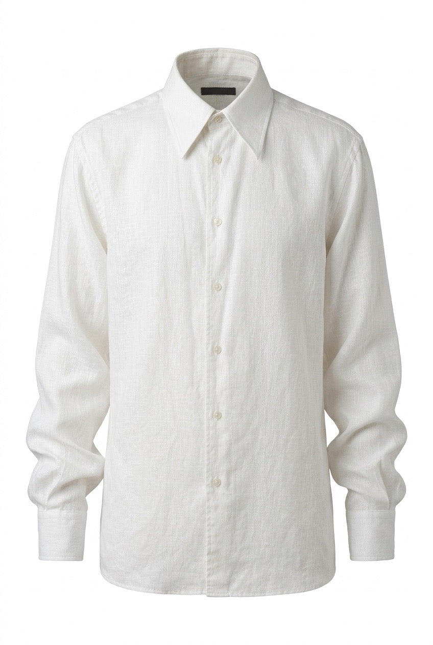 Chemise Versace Classic en lin blanc, col classique, boutonnage clair et manches longues — Seconde Main VestiaireFMR