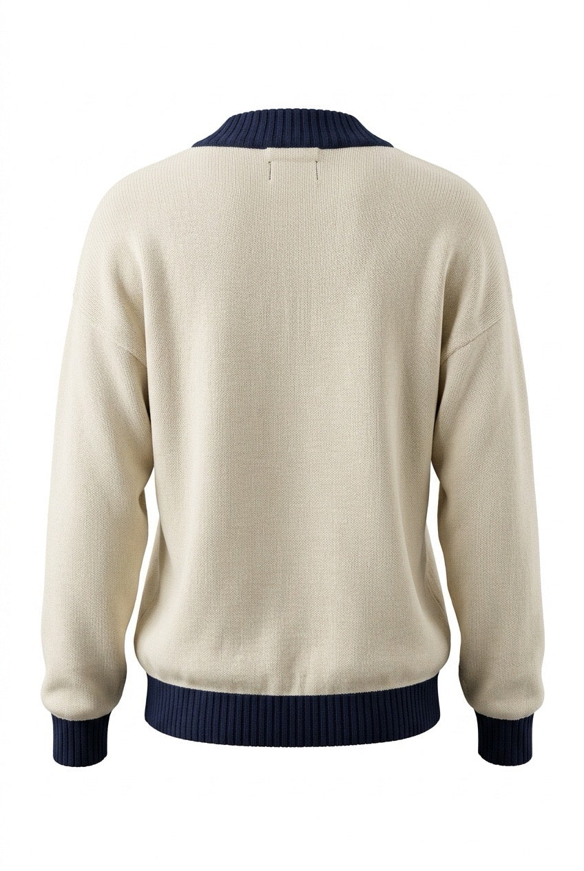 Pull homme zippé Francesco Smalto réversible en cachemire de dos couleur blanc cassé – Seconde main luxe – VestiaireFMR Genève Suisse