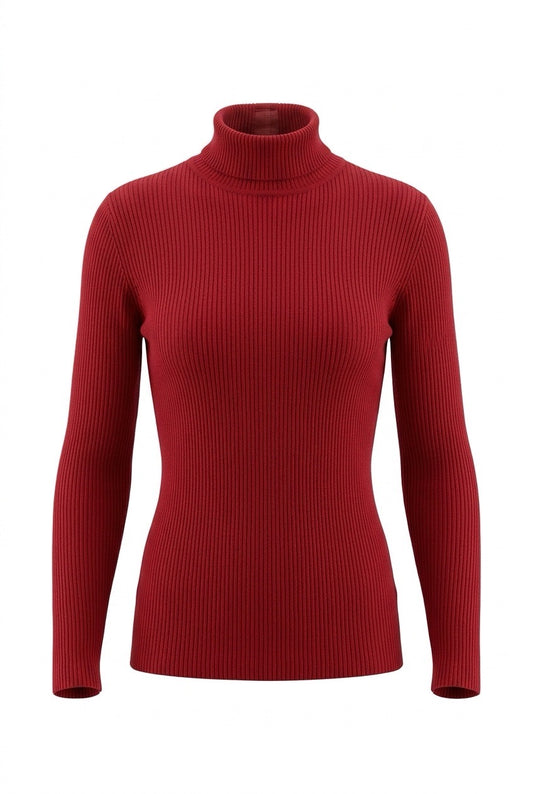 Pull Jacques Fath rouge en soie, maille côtelée, col roulé et manches longues — Seconde Main VestiaireFMR