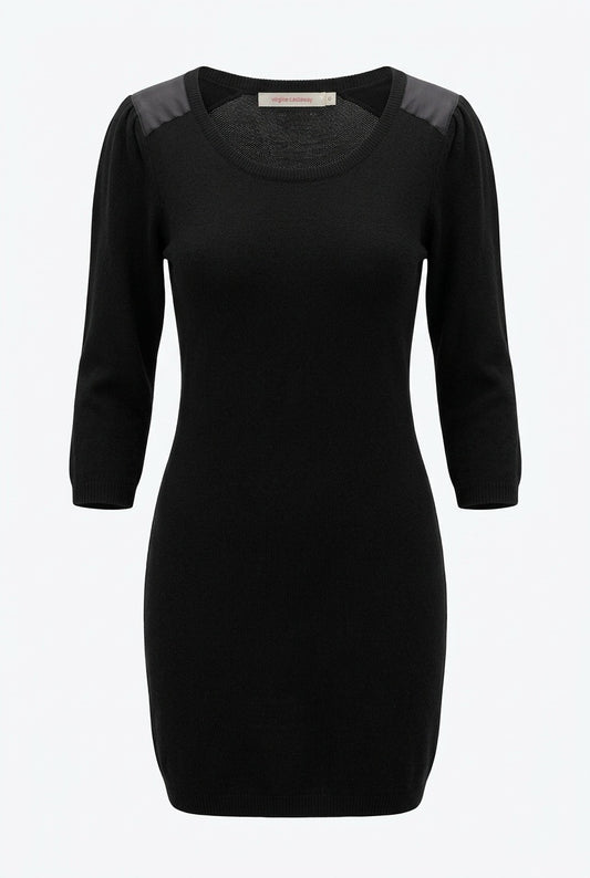 Robe noire Virginie Castaway, manches trois-quarts et empiècements en soie aux épaules — Seconde Main VestiaireFMR