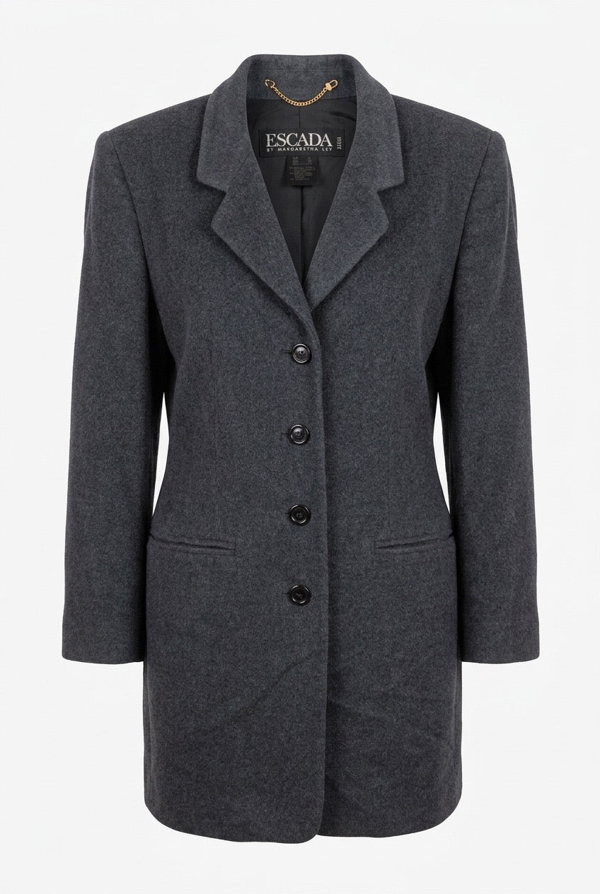 Escada by Margaretha Ley manteau anthracite à quatre boutons et col tailleur — Seconde Main VestiaireFMR