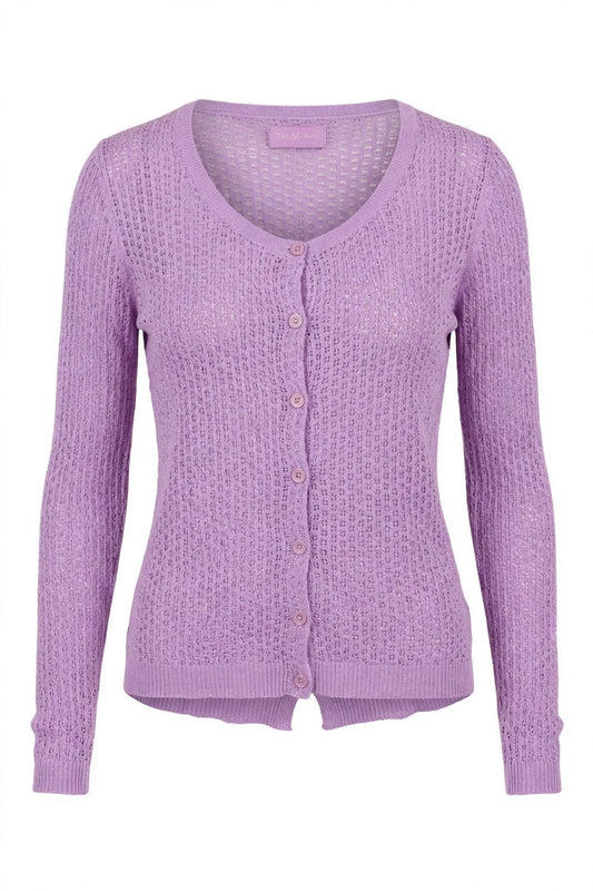 Zadig & Voltaire cardigan lilas à maille ajourée, col rond et boutons ton sur ton — Seconde Main VestiaireFMR