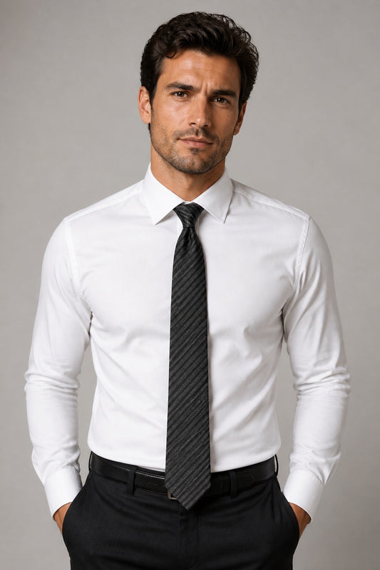 Homme portant une cravate vintage Emporio Armani – Seconde main luxe – VestiaireFMR Genève Suisse