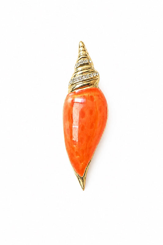 Broche Angel Jewelry Co. Coquillage email orange et Strass Vintage - Seconde main luxe - VestiaireFMR Genève Suisse