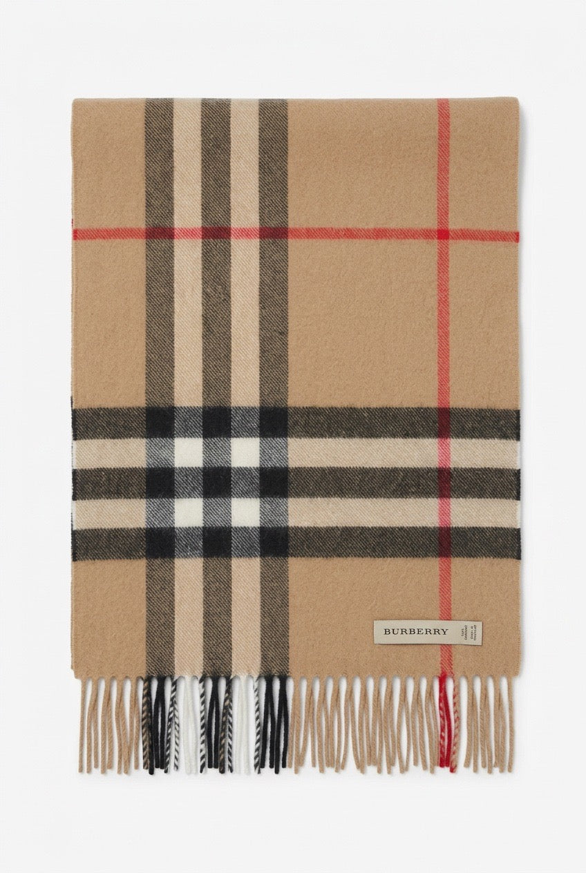Burberry Écharpe Cachemire Motif Vintage Check Camel Ecosse