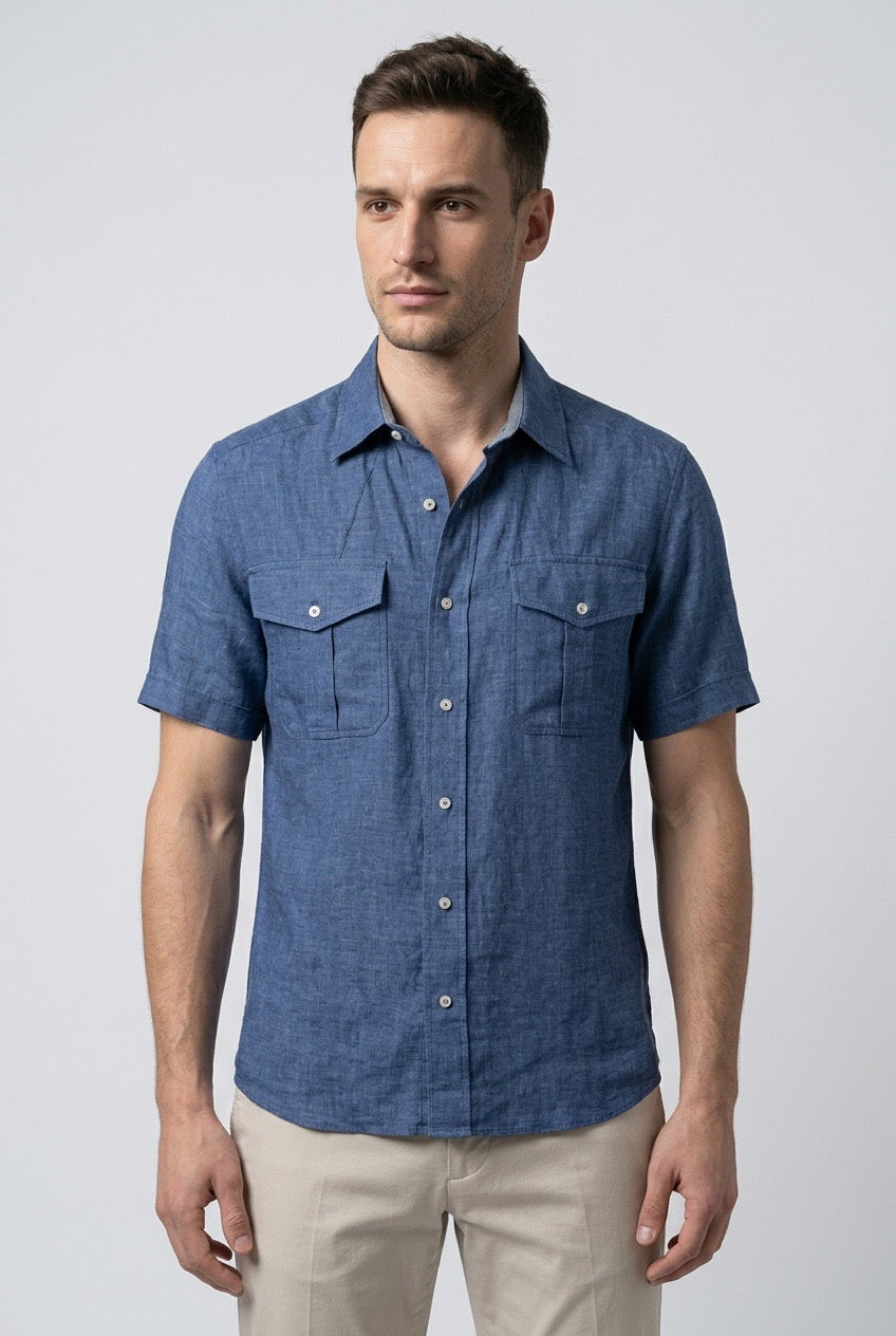 Homme portant une chemise à manches courtes Brunello Cucinelli – Seconde main luxe – VestiaireFMR Genève Suisse