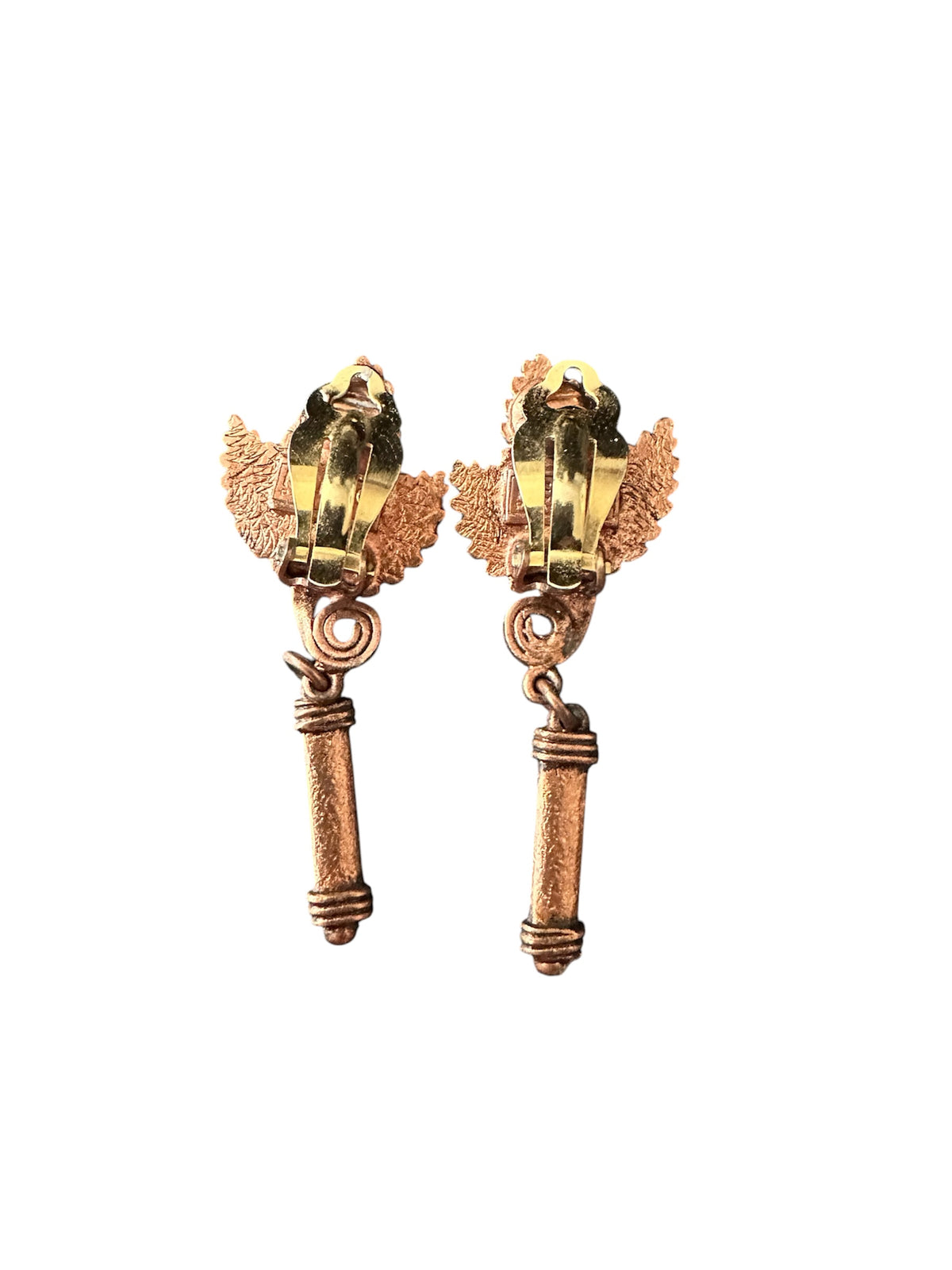 Maison Kenzo Boucles Oreilles Pendantes Feuille Cuivre Vintage