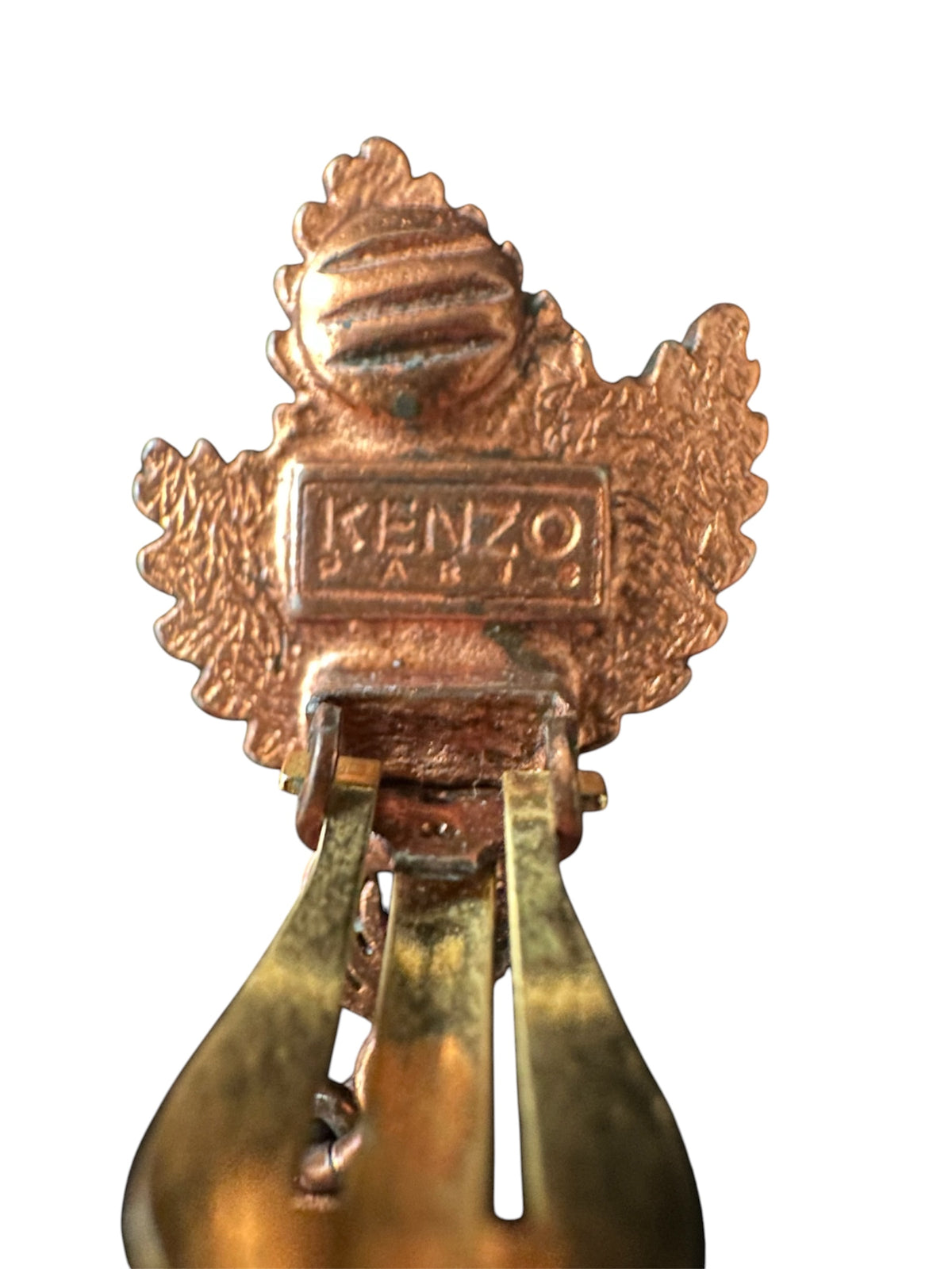 Maison Kenzo Boucles Oreilles Pendantes Feuille Cuivre Vintage