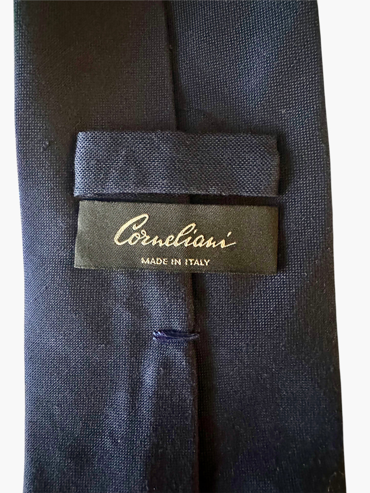 Corneliani Cravate Lin et Soie Bleu Marine Made in Italy