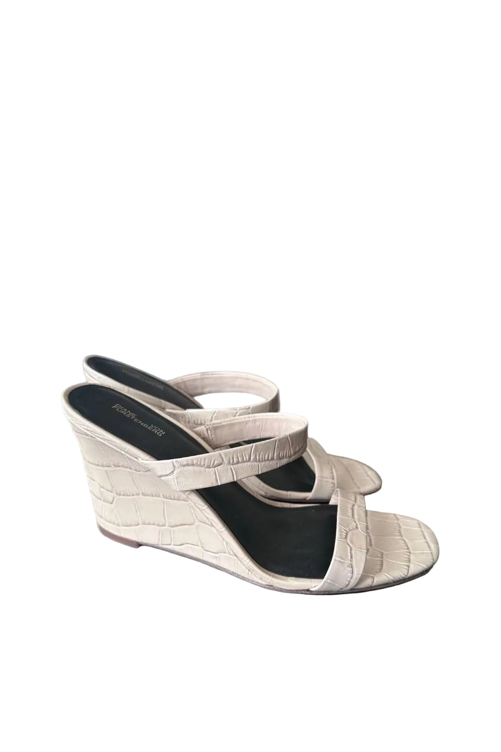 Sandales Diane von Furstenberg Vivienne en cuir beige effet croco, talons compensés — Seconde Main VestiaireFMR