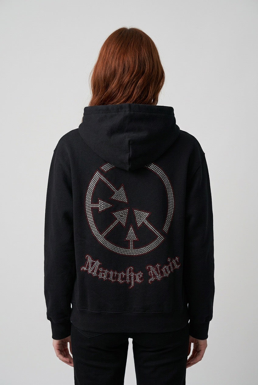 Femme de dos portant un sweat zippé à capuche M+rc Noir - Seconde main luxe – VestiaireFMR Genève Suisse