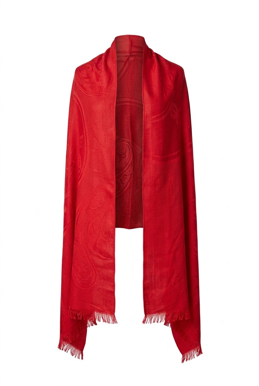 Foulard étole en soie et cachemire  rouge Hermès – Seconde main luxe – VestiaireFMR Genève Suisse