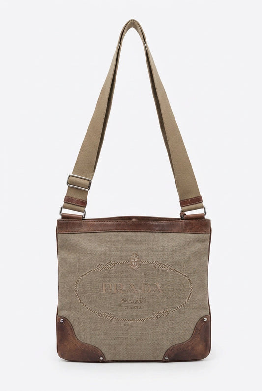 Sacoche vintage en cuir et coton Prada  – Seconde main luxe – VestiaireFMR Genève Suisse