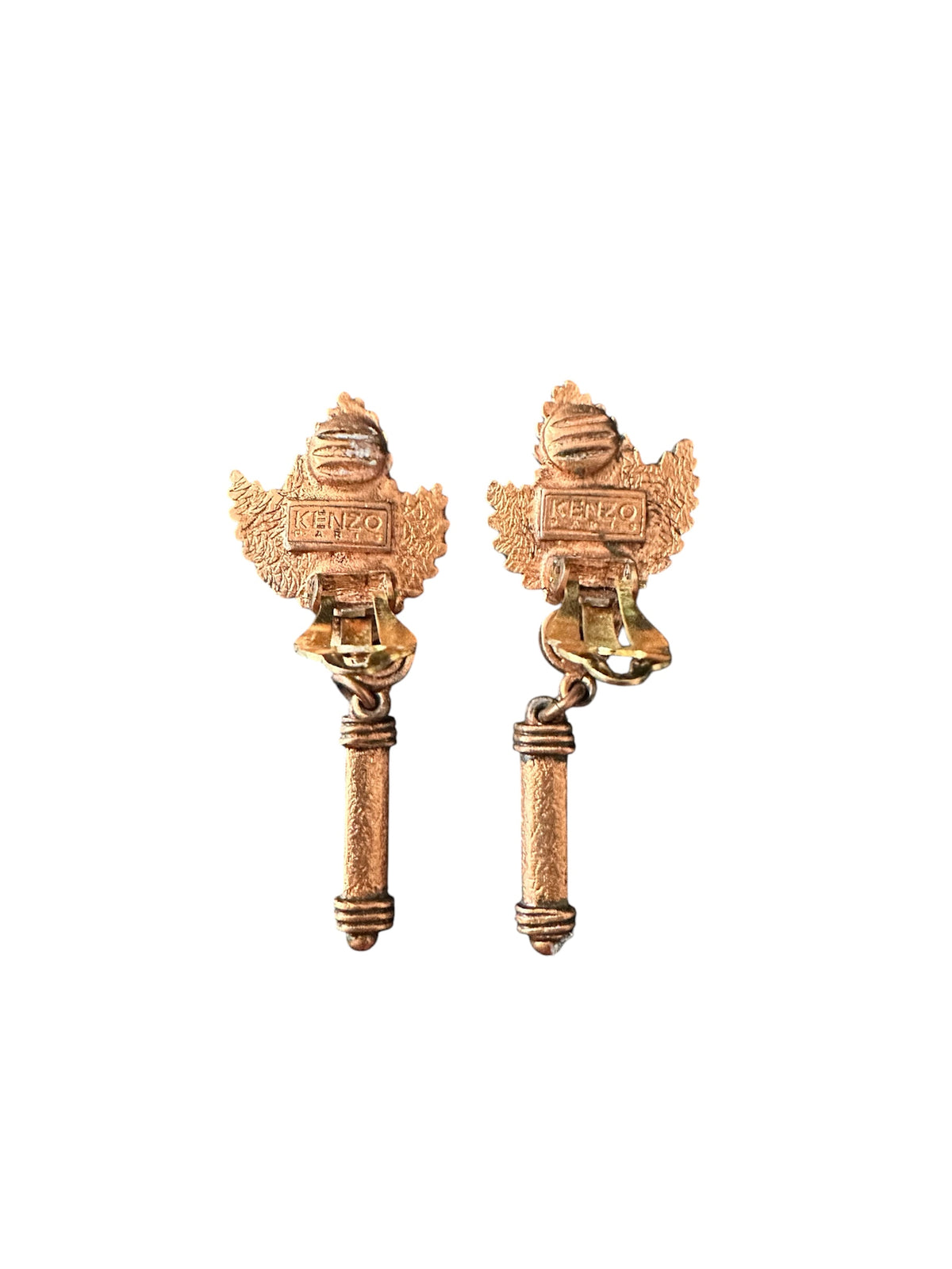 Maison Kenzo Boucles Oreilles Pendantes Feuille Cuivre Vintage