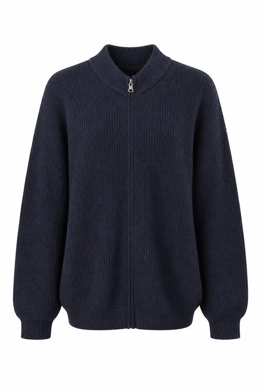 Pull homme zippé Francesco Smalto réversible en cachemire de face couleur bleu marine – Seconde main luxe – VestiaireFMR Genève Suisse