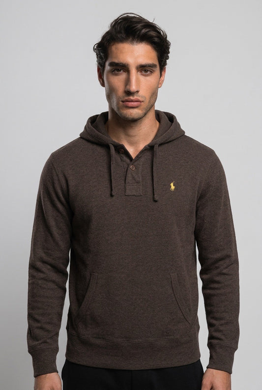 Hoodie Polo Ralph Lauren coton marron Henley Pocket Hood neuf — VestiaireFMR