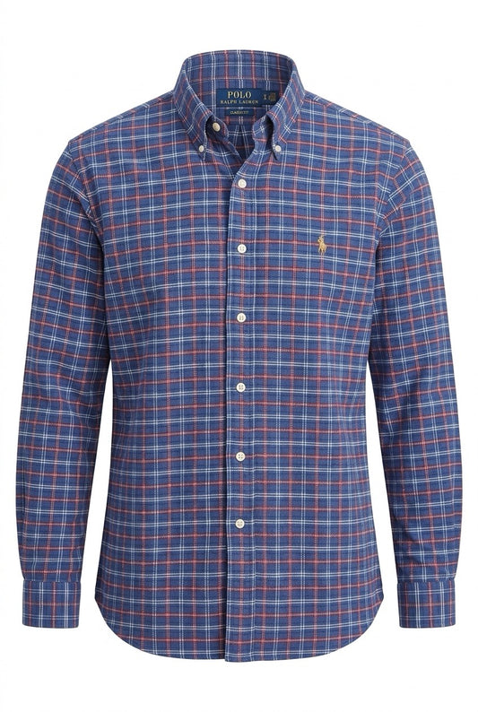 Chemise Polo Ralph Lauren à carreaux bleus et rouges, col boutonné et logo brodé — Seconde Main VestiaireFMR