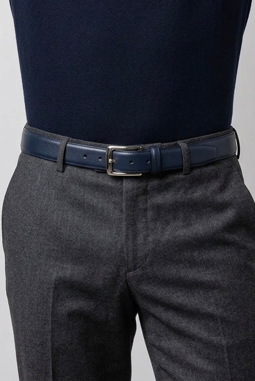 Ceinture cuir grainé bleu nuit artisanale Made in Italy — VestiaireFMR Genève