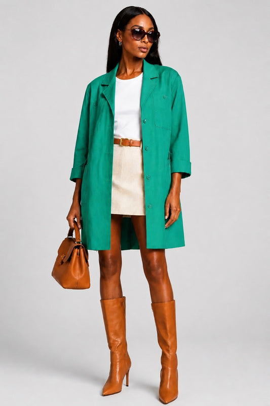 Femme portant une robe chemise en coton en trench de Guy Laroche – Seconde Main luxe – VestiaireFMR Genève Suisse