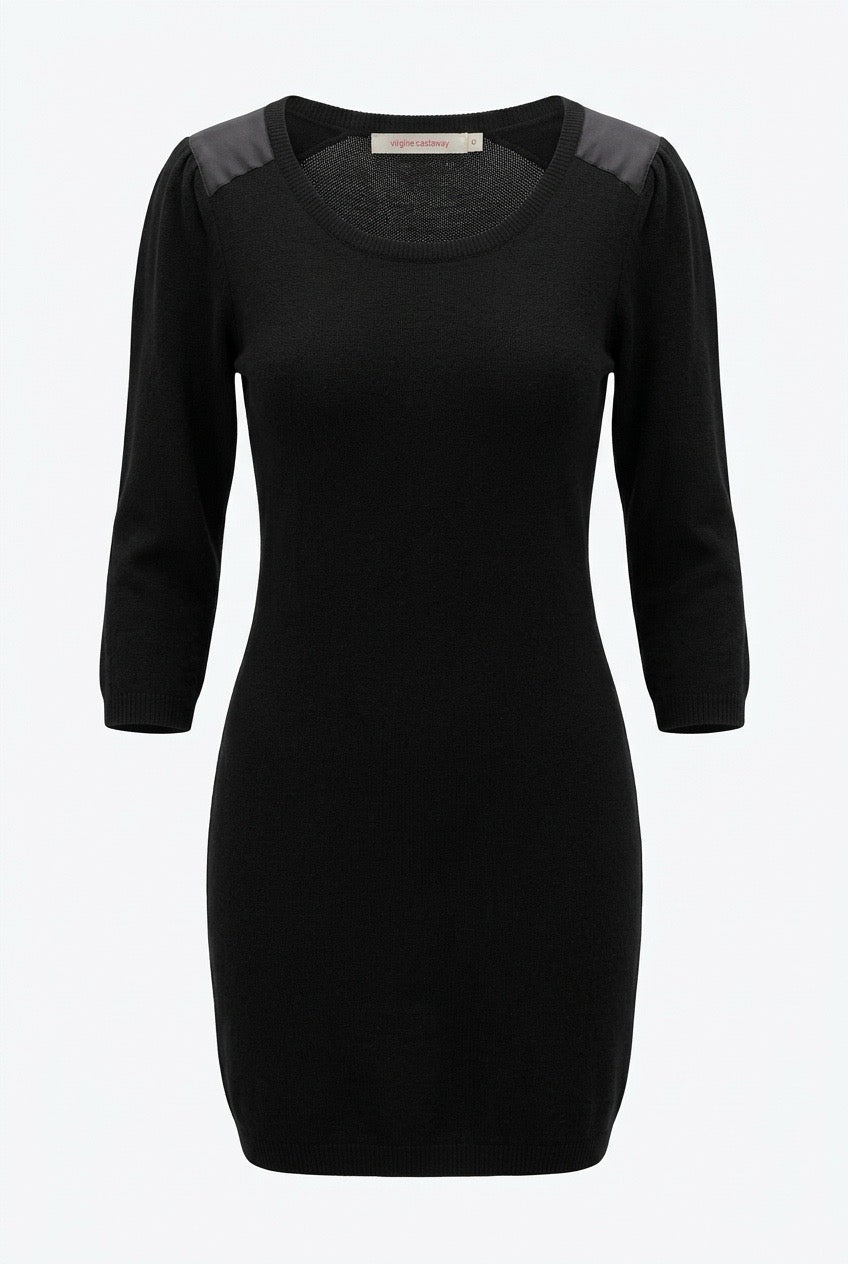 Robe noire Virginie Castaway, manches trois-quarts et empiècements en soie aux épaules — Seconde Main VestiaireFMR