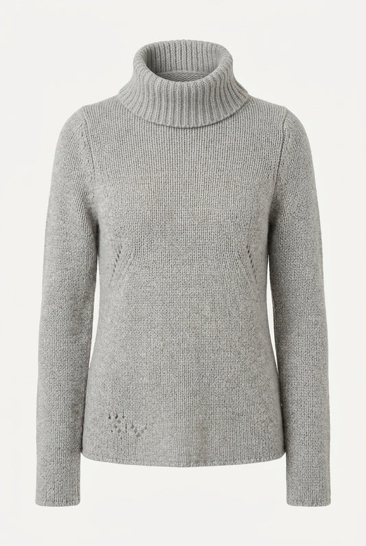  Zadig & Voltaire pull gris à col roulé, manches longues et détail ajouré au bas — Seconde Main VestiaireFMR