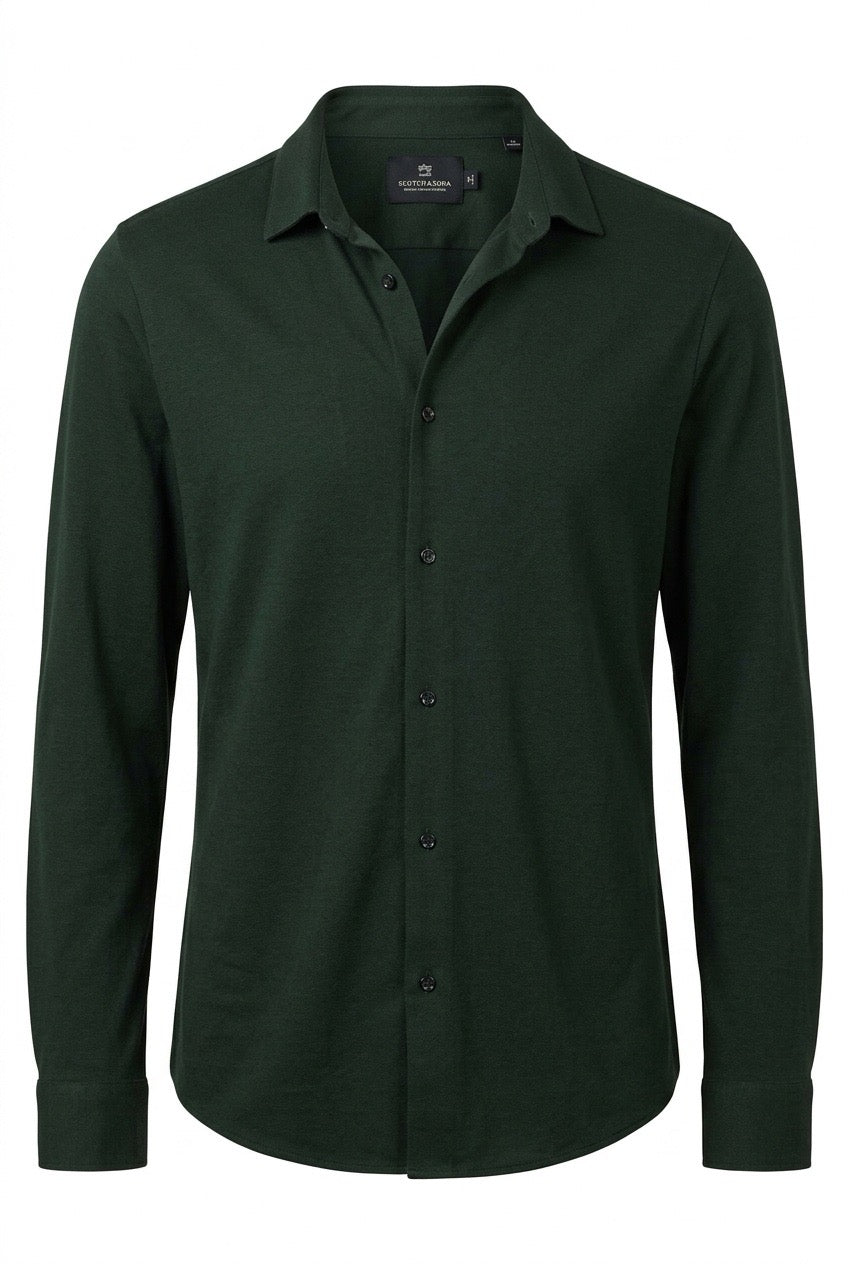 Scotch & Soda haut vert olive, col pointu, manches longues et bas arrondi — Seconde Main VestiaireFMR