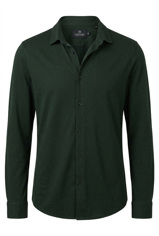 Scotch & Soda haut vert olive, col pointu, manches longues et bas arrondi — Seconde Main VestiaireFMR