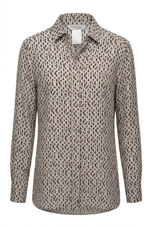 Sportmax chemise en soie à chiffres entrelacés, col pointu et manches longues — Seconde Main VestiaireFMR
