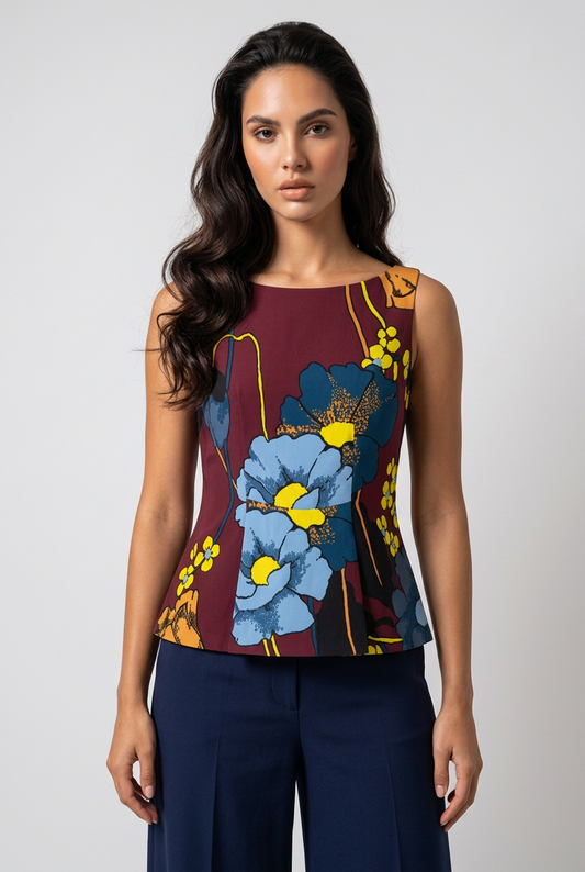 Femme avec Haut Marni fleuri vintage – Seconde main luxe – VestiaireFMR Genève Suisse