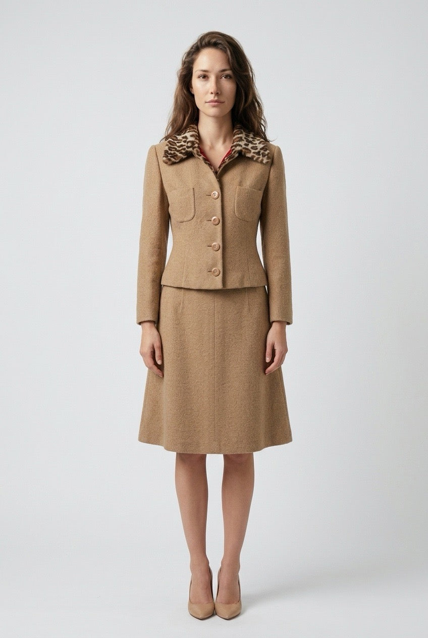 femme portant un tailleur jupe Dolce & Gabbana vintage – Seconde main luxe – VestiaireFMR Genève Suisse