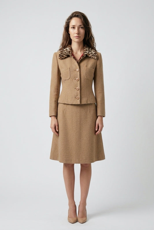 femme portant un tailleur jupe Dolce & Gabbana vintage – Seconde main luxe – VestiaireFMR Genève Suisse
