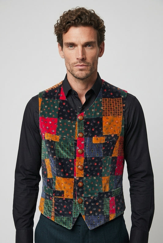 Homme portant un gilet patchwork homme Dolce & Gabbana Seconde main luxe – VestiaireFMR Genève Suisse