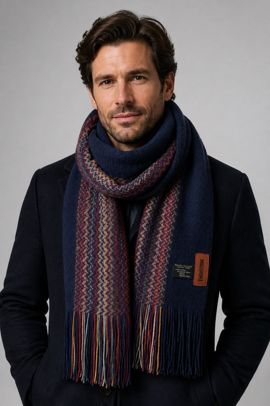 Homme portant une écharpe Missoni – Seconde main luxe – VestiaireFMR Genève Suisse