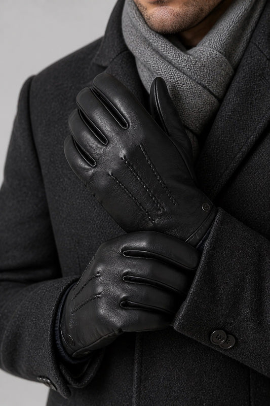 Vue sur le gants porté pas un homme en cuir Lancel - Seconde main luxe – VestiaireFMR Genève Suisse