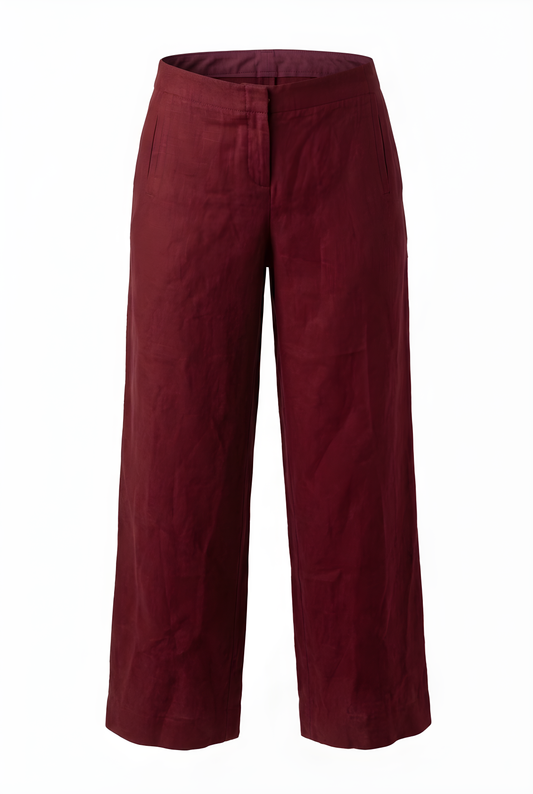 Pantalon femme vintage en lin Bordeaux Hermès - Seconde main luxe - VestiaireFMR Genève Suisse