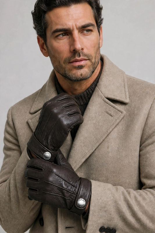 Homme portant des gants en cuir Prada - Seconde main luxe - VestiaireFMR Genève Suisse